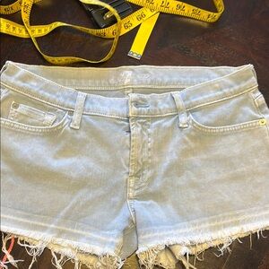 7 For All Mankind Blue Jean Shorts Distressed Frayed Hem